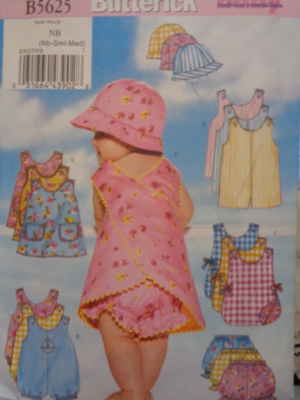 Butterick Sewing Pattern B5625 Baby Infants' Romper Jumper Panties Hat Nb-M